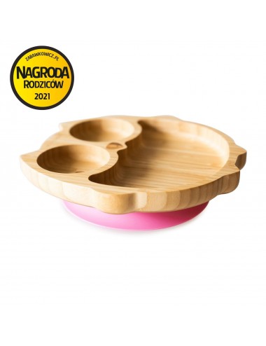 ECORASCALS Miseczka Bambusowa różowa Sowa z przyssawką