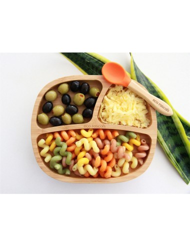 ECORASCALS Miseczka trójdzielna Bambusowa pomarańczowa  z przyssawką