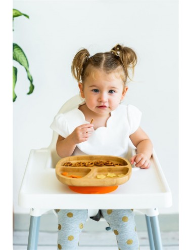 ECORASCALS Miseczka trójdzielna Bambusowa pomarańczowa  z przyssawką