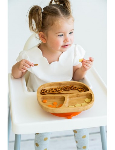 ECORASCALS Miseczka trójdzielna Bambusowa pomarańczowa  z przyssawką