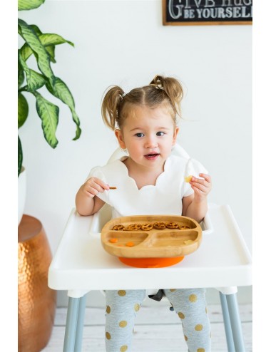 ECORASCALS Miseczka trójdzielna Bambusowa pomarańczowa  z przyssawką