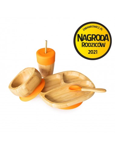 ECORASCALS Miseczka trójdzielna Bambusowa pomarańczowa  z przyssawką
