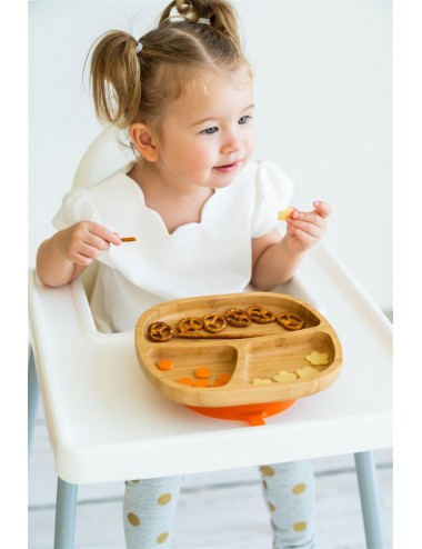 ECORASCALS Miseczka trójdzielna Bambusowa pomarańczowa  z przyssawką