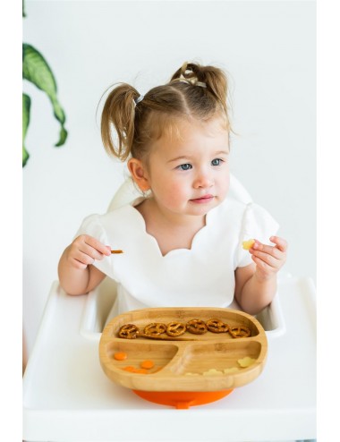 ECORASCALS Miseczka trójdzielna Bambusowa pomarańczowa  z przyssawką