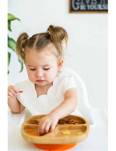 ECORASCALS Miseczka trójdzielna Bambusowa pomarańczowa  z przyssawką