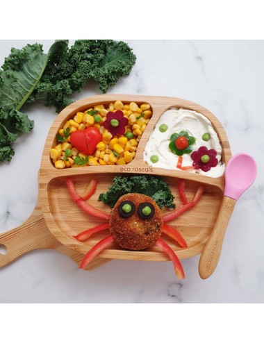 ECORASCALS Miseczka trójdzielna Bambusowa różowa  z przyssawką