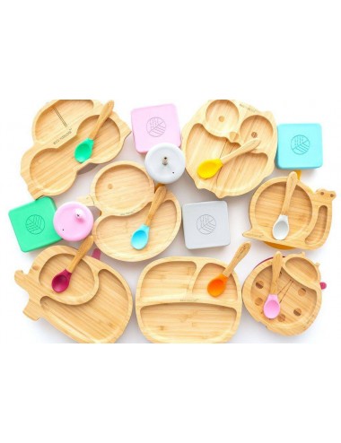 ECORASCALS Talerzyk trójdzielny bambusowy zielony