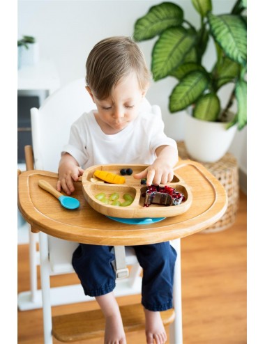 ECORASCALS Zestaw bambusowy miseczka trójdzielna, głęboka i duży kubek niebieski w opakowaniu prezentowym