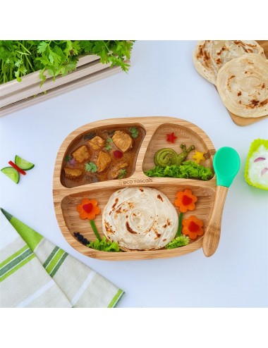 ECORASCALS Zestaw bambusowy miseczka trójdzielna, głęboka i duży kubek niebieski w opakowaniu prezentowym