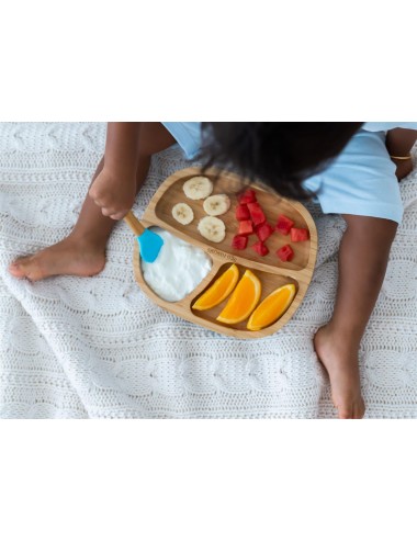 ECORASCALS Zestaw bambusowy miseczka trójdzielna, głęboka i duży kubek niebieski w opakowaniu prezentowym