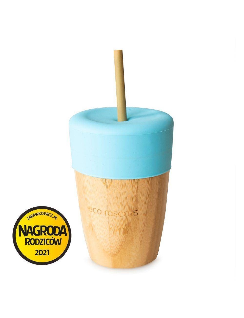 ECORASCALS Kubek bambusowy o pojemności 240 ml z silikonową nakładką w kolorze niebieski