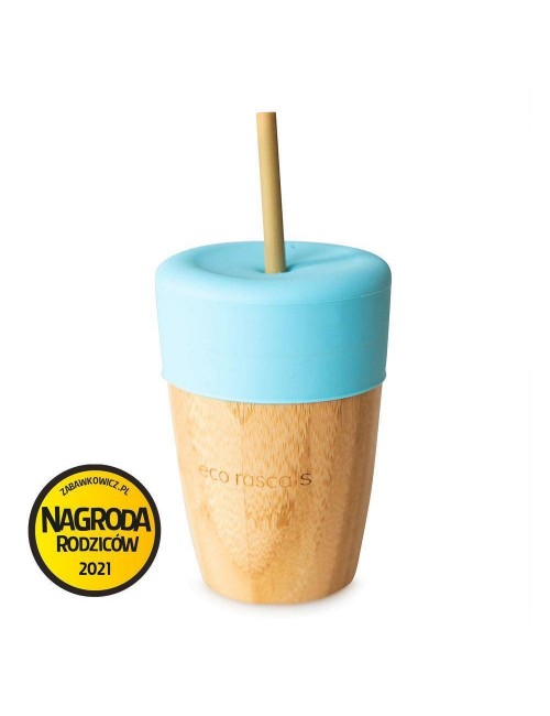 ECORASCALS Kubek bambusowy o pojemności 240 ml z silikonową nakładką w kolorze niebieski