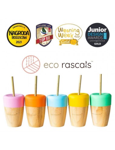 ECORASCALS Kubek bambusowy o pojemności 240 ml z silikonową nakładką w kolorze niebieski