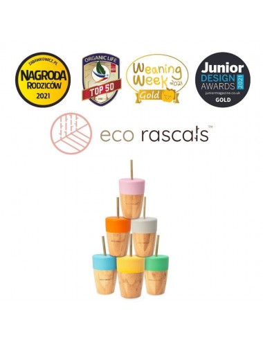 ECORASCALS Kubek bambusowy o pojemności 240 ml z silikonową nakładką w kolorze niebieski