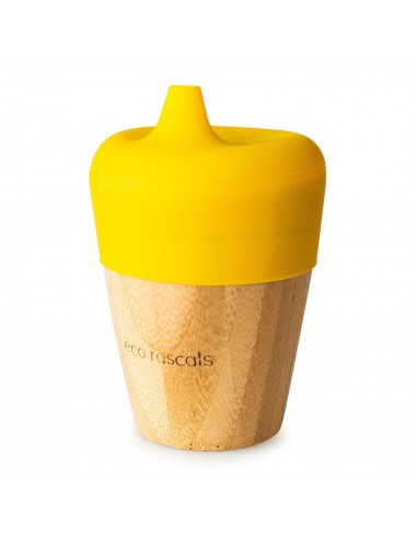 ECORASCALS Kubek bambusowy o pojemności 190 ml z silikonową nakładką w kolorze żółtym