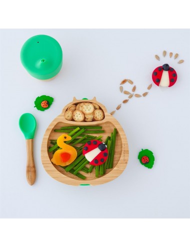 ECORASCALS Kubek bambusowy o pojemności 190 ml z silikonową nakładką w kolorze zielonym